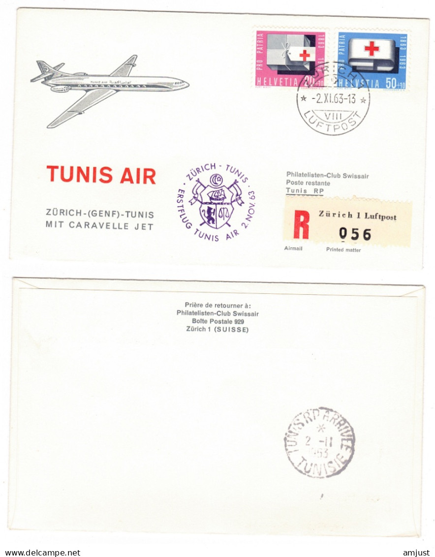 Suisse /Schweiz // Poste Aérienne // 1963 // Vol Zurich-Tunis 2.11.1963  (RF63.25.b.) - Premiers Vols