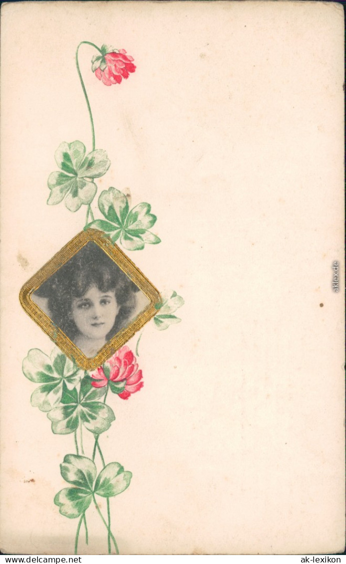 Glückwunsch / Grusskarten - Portrai Von Frau Mit Blumen 1900 Goldrand - Other & Unclassified