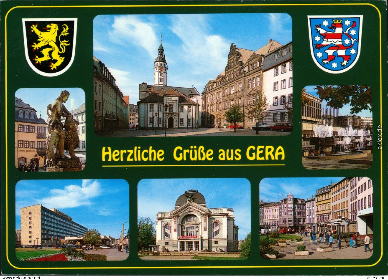Gera Rathaus, Brunnen / Wasserspiele, Theater, Fußgängerzone 1995 - Gera