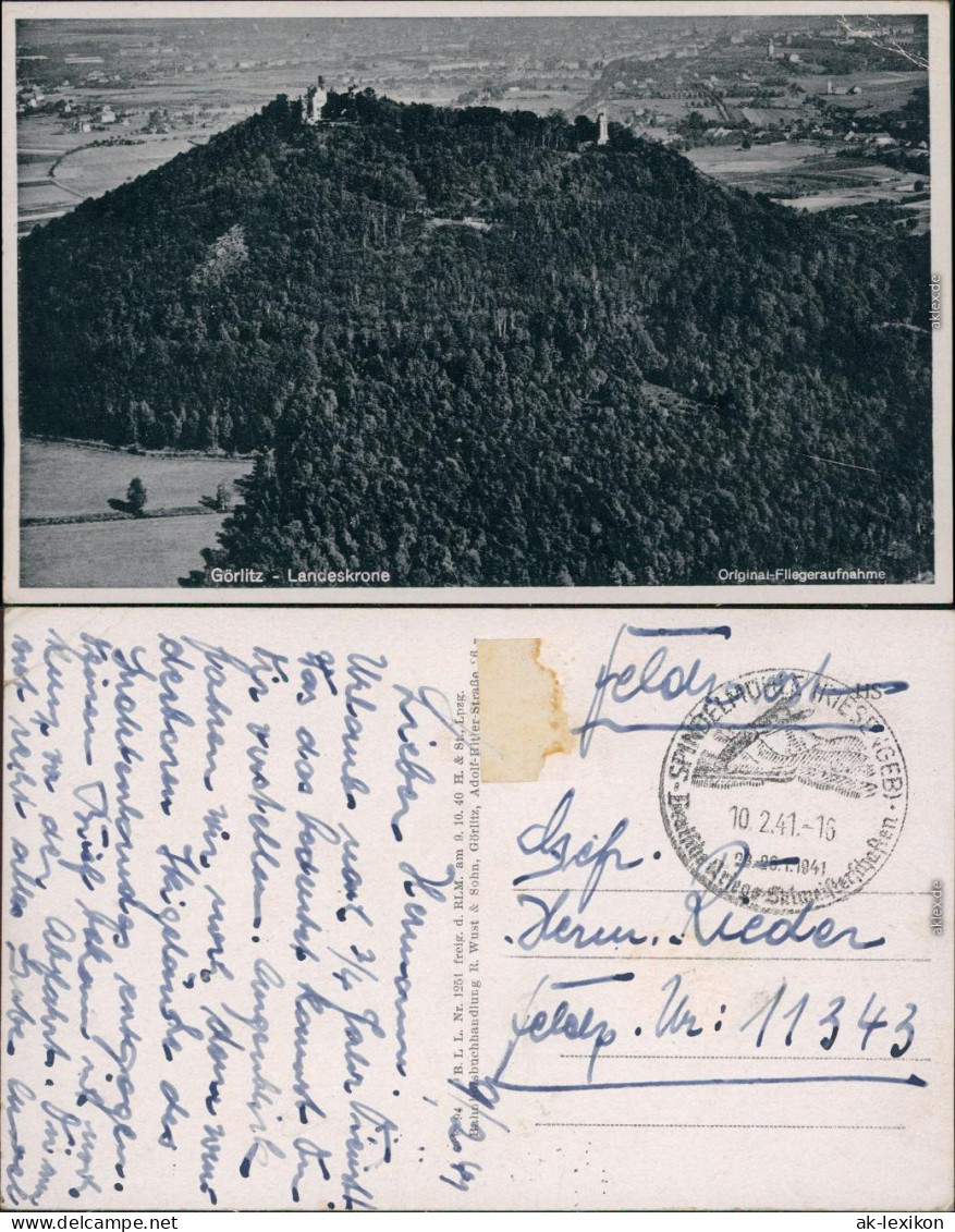 Ansichtskarte Görlitz Zgorzelec Luftbild: Landeskrone 1941 - Goerlitz