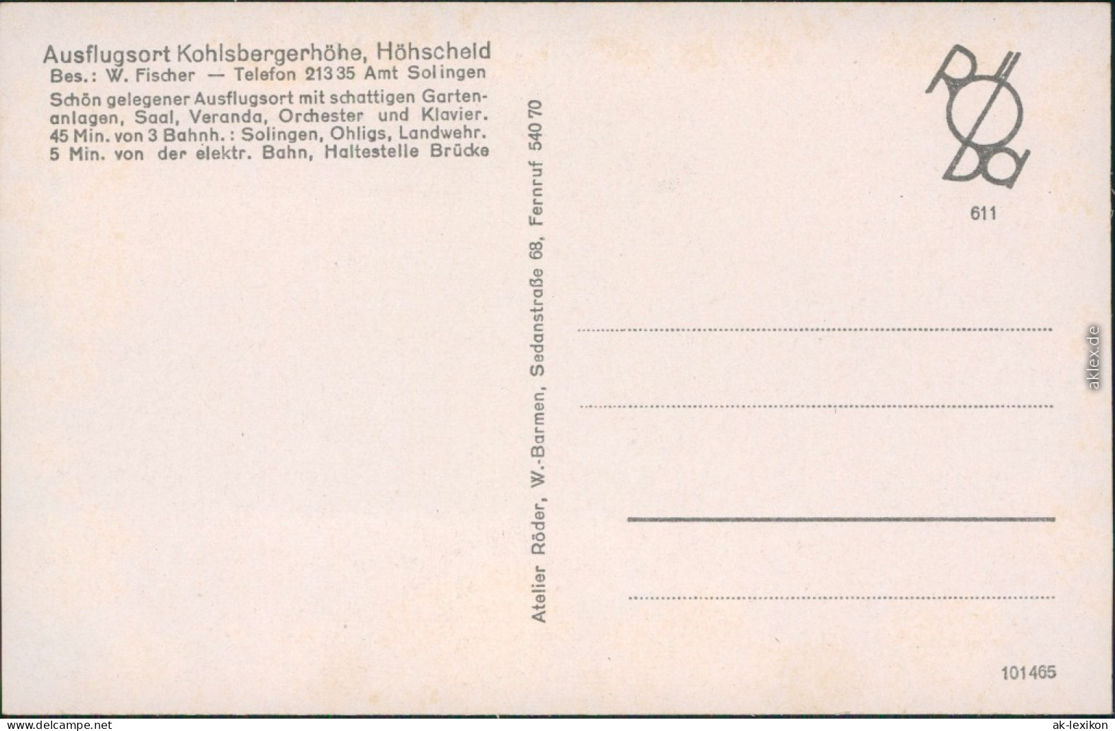 Höhscheid-Solingen Ausflugsort Kohlsbergerhöhe - Innenansicht 1934 - Solingen