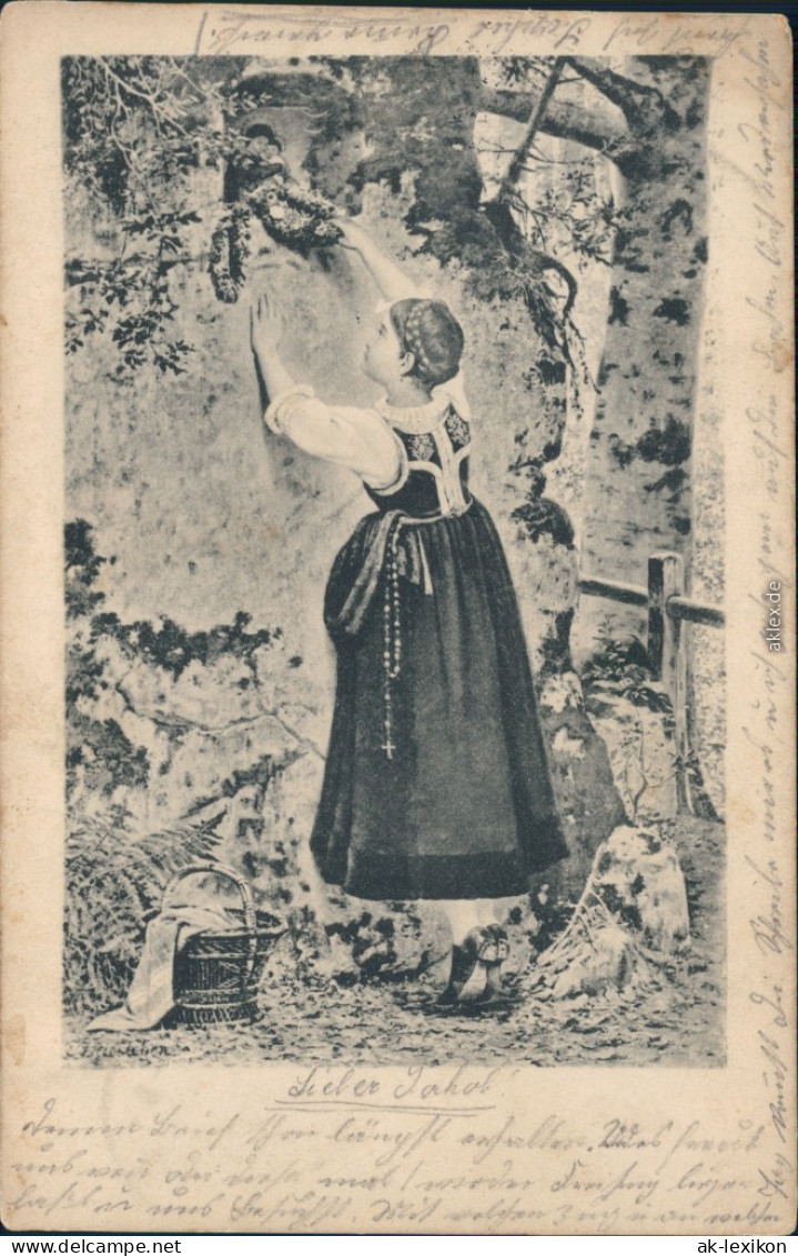 Ansichtskarte  Frau Hängt Kränze Auf Künstler Ansichtskarte  1903 - People