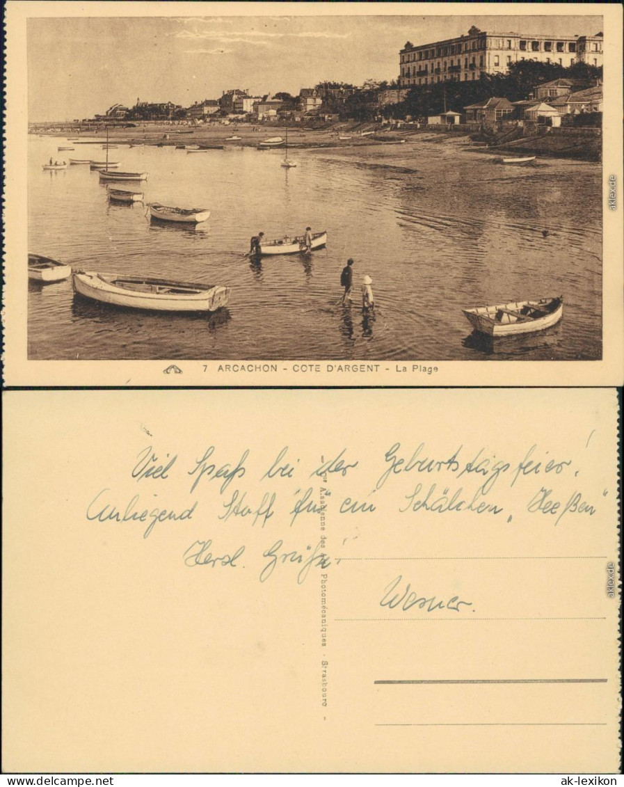 Ansichtskarte Arcachon Arcaishon Strand Mit Booten 1924 - Other & Unclassified