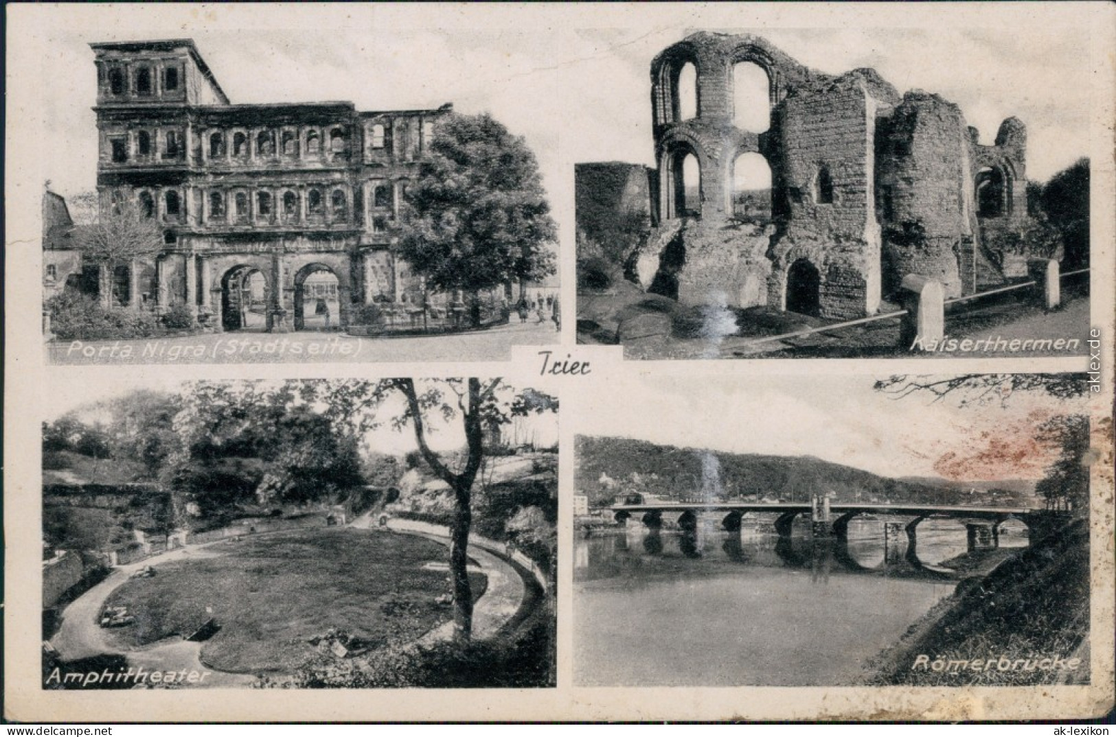 Trier Porta Nigra - Stadtseite, Kaiserthermen, Amphitheater, Römerbrücke 1940 - Trier