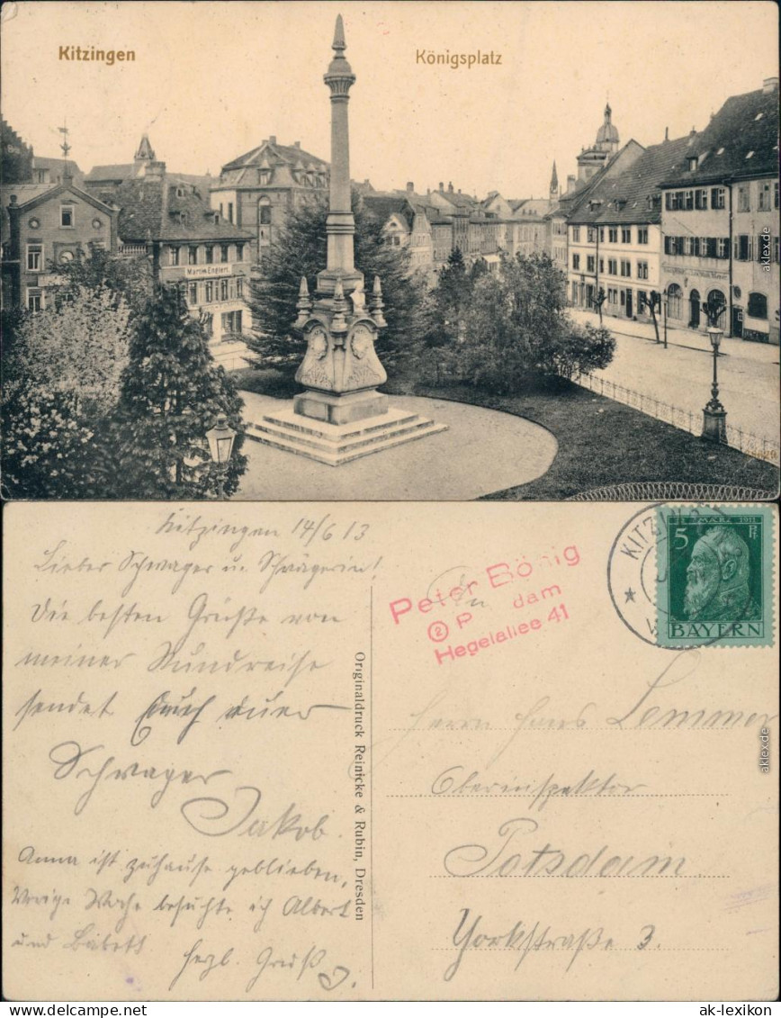 Ansichtskarte Kitzingen Partie Am Königsplatz 1913  - Kitzingen