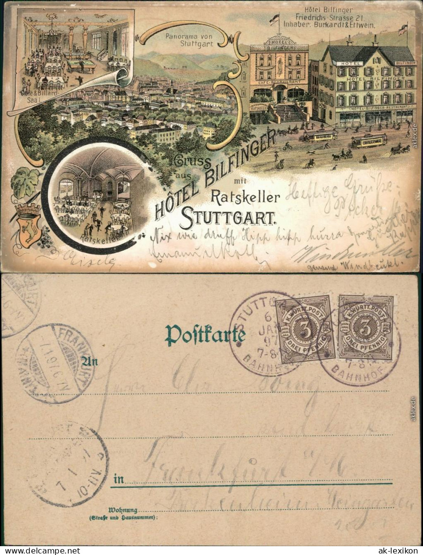 Stuttgart Litho Ak: Hotel Bilginger Mit Ratkeller, Friedrichs Straße 21 1897  - Stuttgart