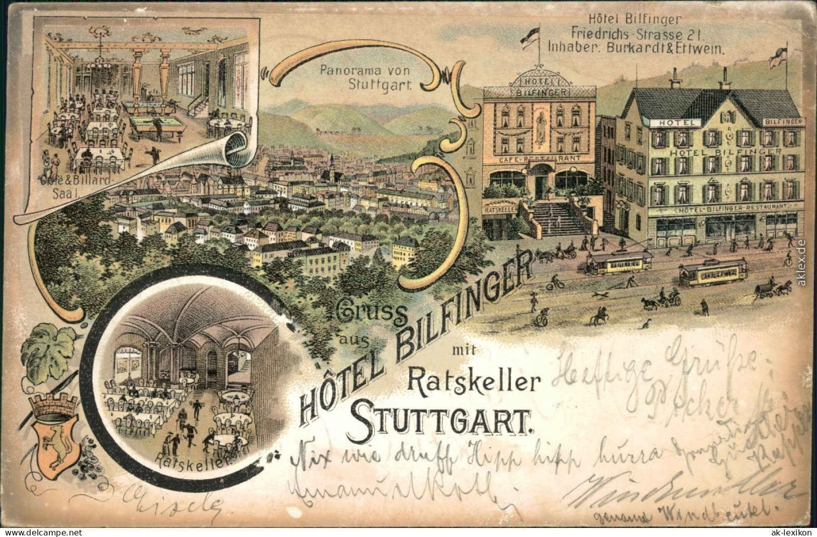 Stuttgart Litho Ak: Hotel Bilginger Mit Ratkeller, Friedrichs Straße 21 1897  - Stuttgart
