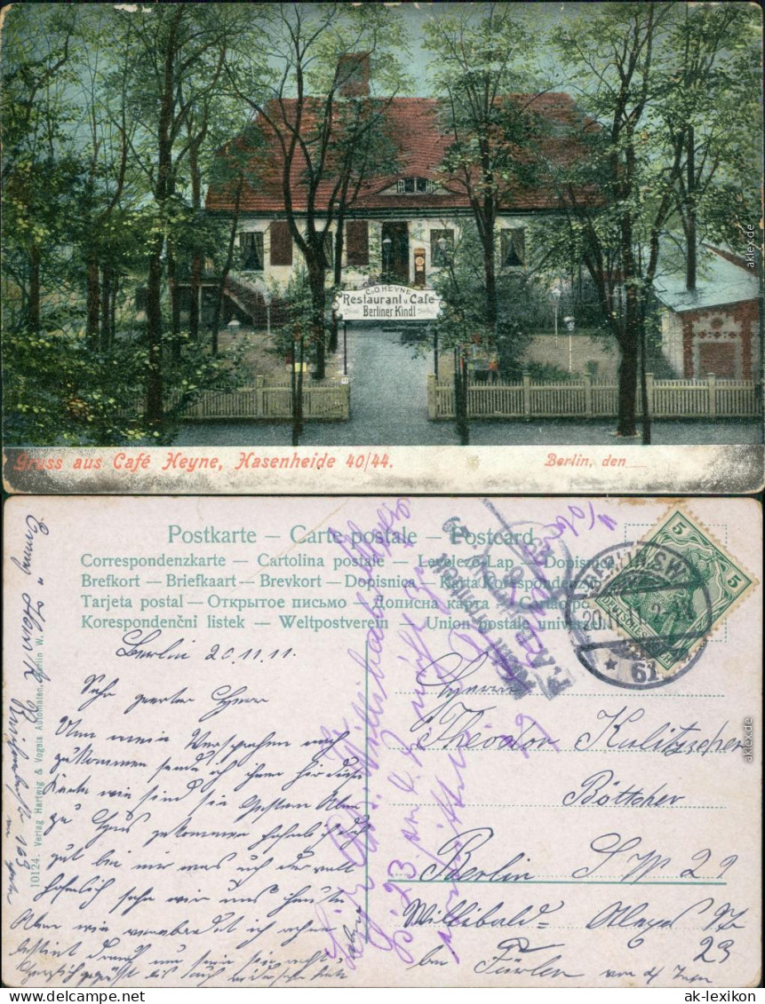 Ansichtskarte Kreuzberg Berlin Gruss Vom Cafe Heyne - Hasenheide 40/44 1911 - Neukölln