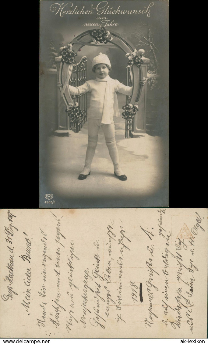 Neujahr Sylvester New Year Junge Mit Riesenhufeisen Fotokunst 1913 - Other & Unclassified