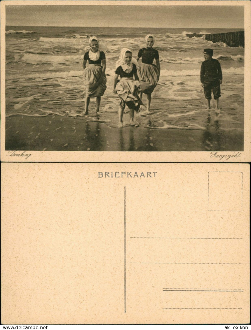 Postkaart Domburg-Veere Mädchen Und Jungen Am Strand 1928 - Domburg
