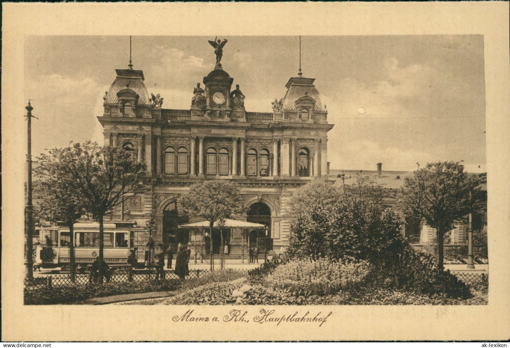 Ansichtskarte Mainz Bahnhof, Straßenbahn 1922 - Mainz