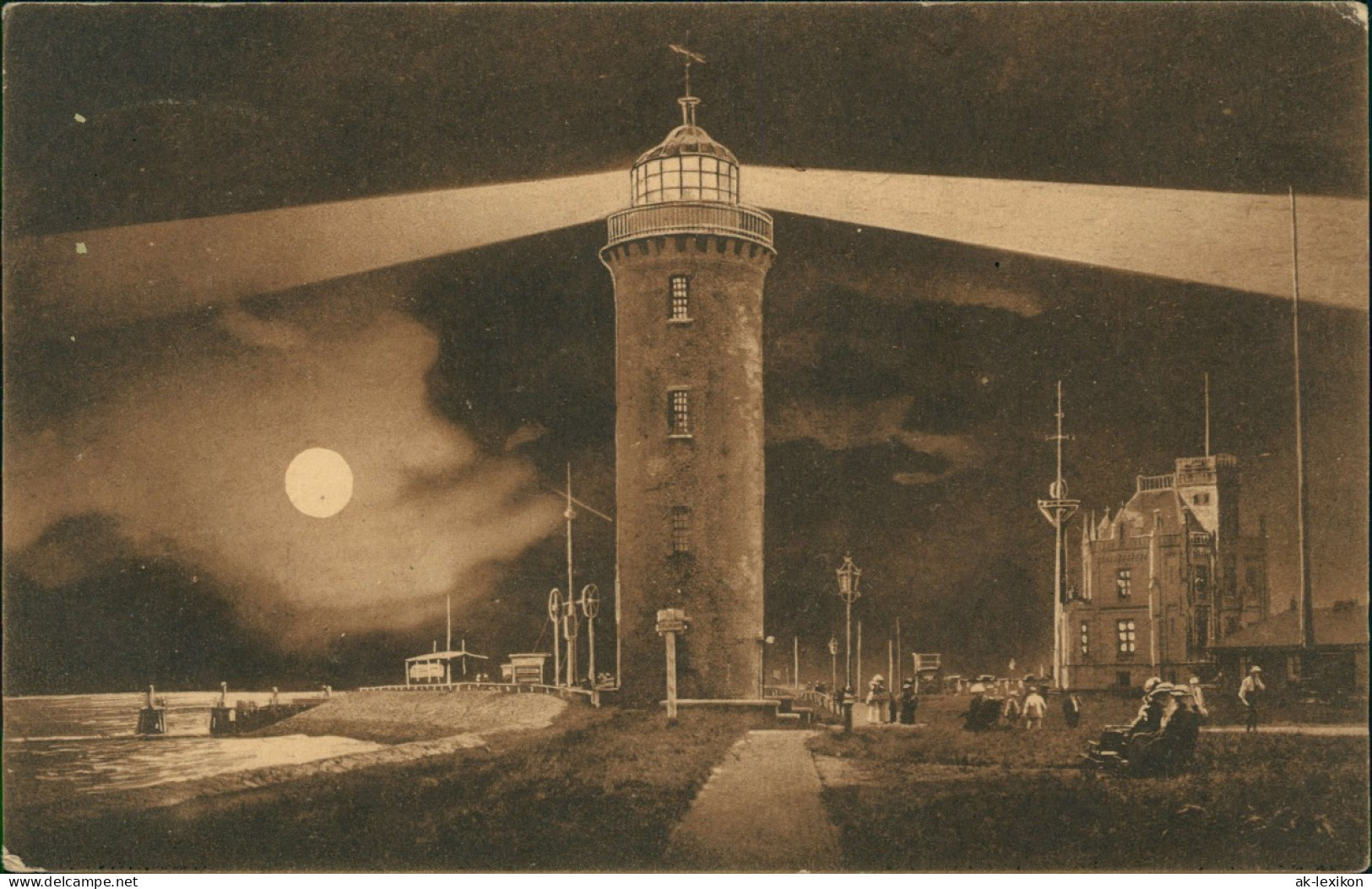 Ansichtskarte Cuxhaven Leuchtturm Und Telegraphenamt Bei Mondschein 1914 - Cuxhaven