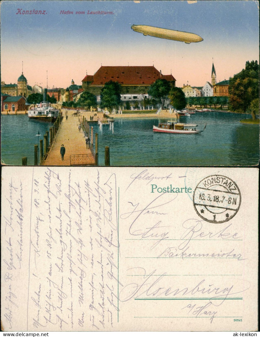 Ansichtskarte Konstanz Hafen Zeppelin 1918  Gel. Feldpost - Konstanz