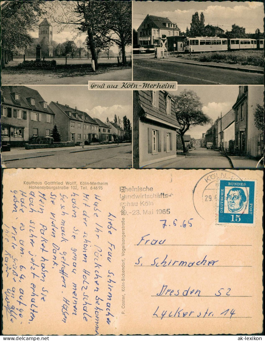 Ansichtskarte Merheim-Köln MB: Straßenbahn, Straßen 1965 - Koeln