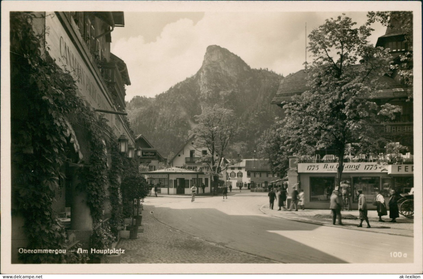 Ansichtskarte Oberammergau Hauptplatz Geschäft Lang Kaffee 1930 - Oberammergau