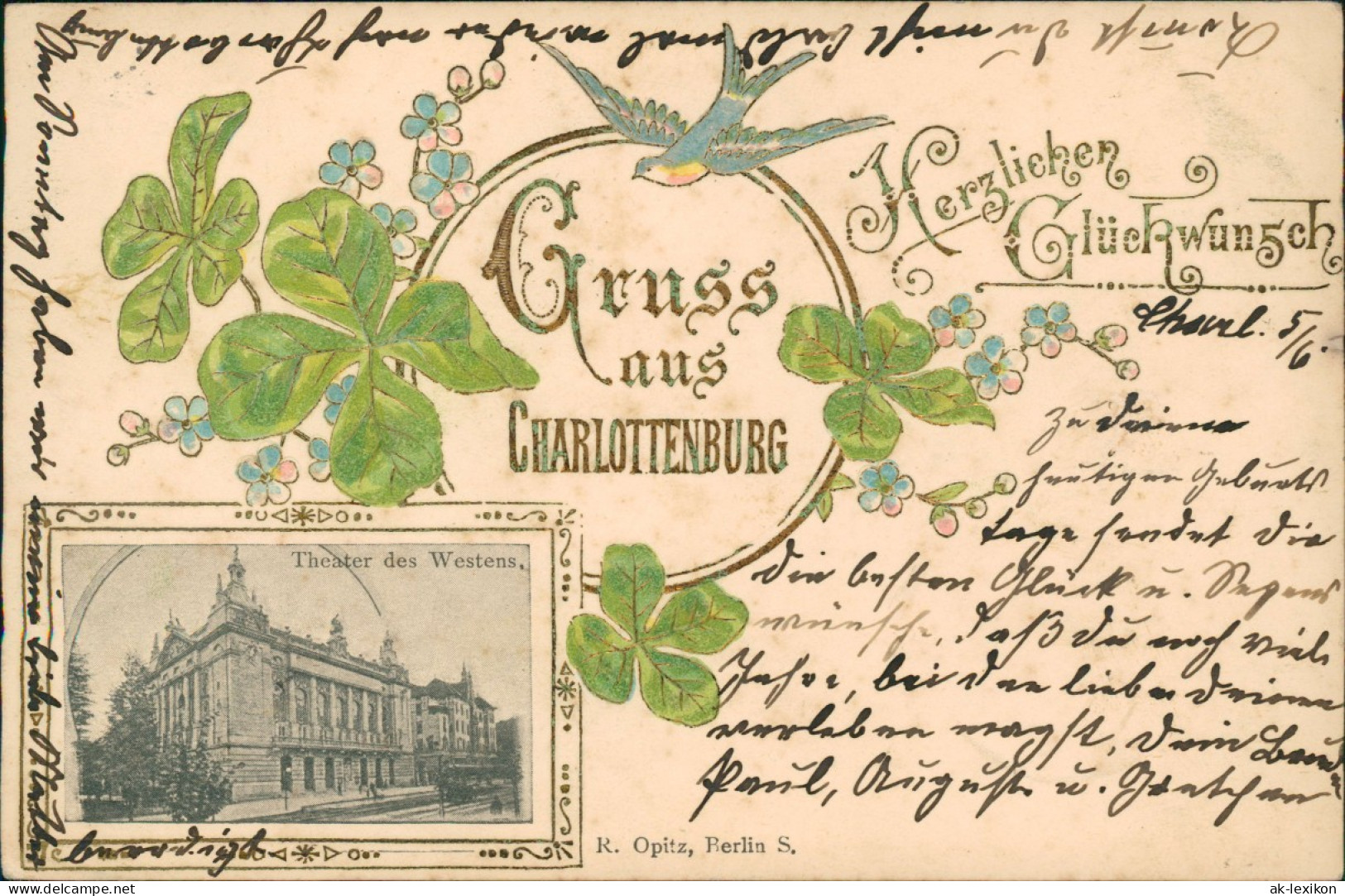 Charlottenburg-Berlin Theater Des Westens Neujahr  Kleeblätter 1902  Prägekarte - Charlottenburg