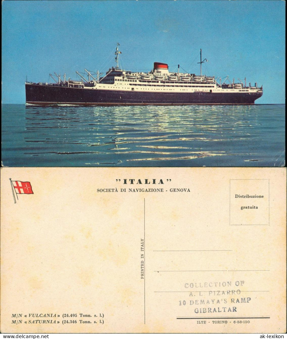 M/N VULCANIA SATURNIA Italia Steamer Schiff Dampfer Schiffsfoto AK 1960 - Piroscafi