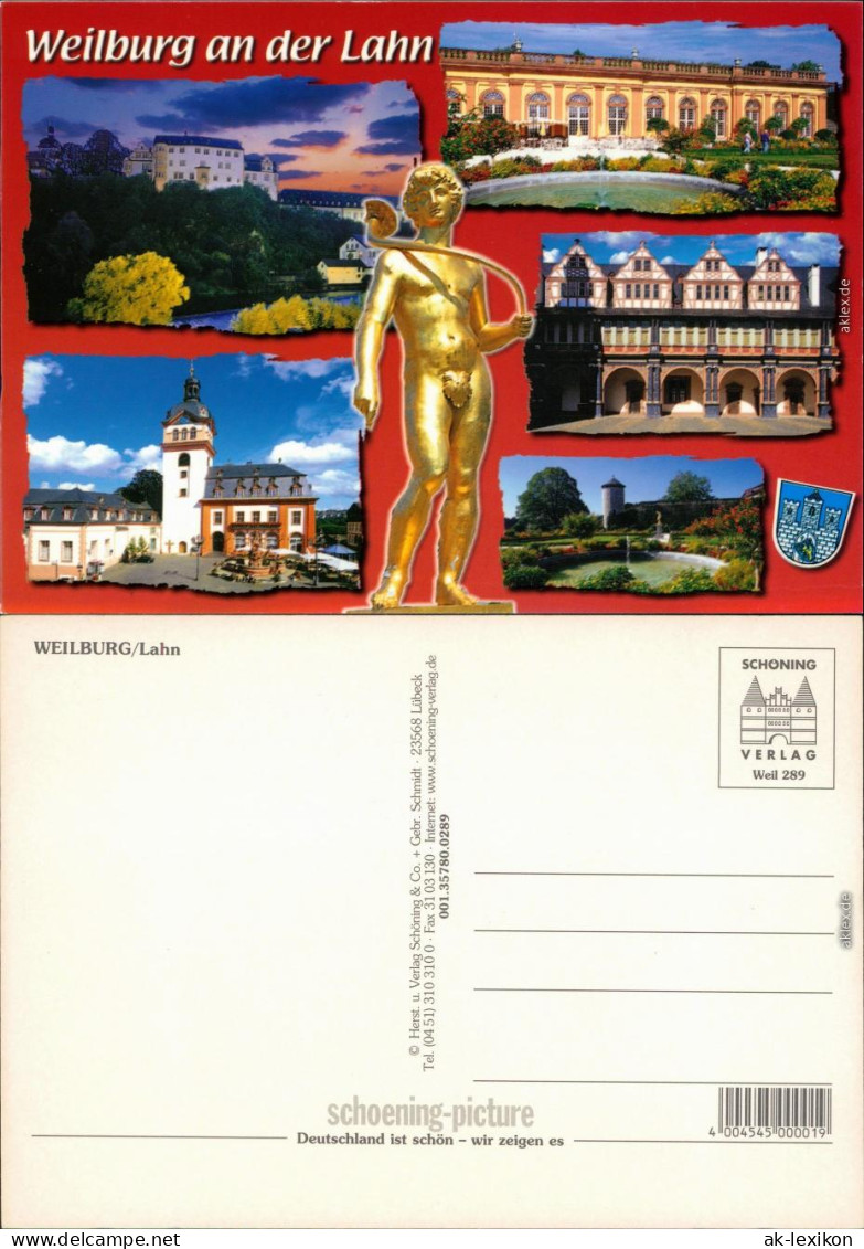 Ansichtskarte Weilburg (Lahn) Schloß, Kirche, Brunnen, Turm 1990 - Weilburg