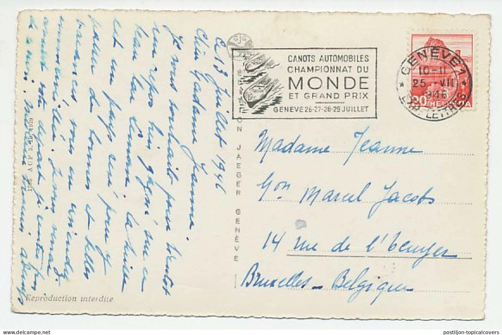 Card / Postmark Switzerland 1946 Motorboats - World Championships - Other & Unclassified