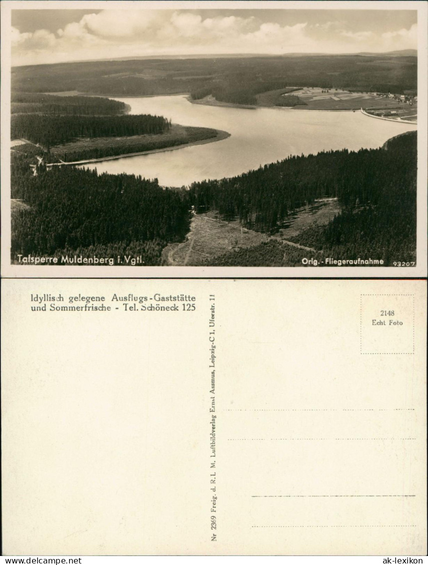 Ansichtskarte Schöneck (Vogtland) Luftbild Talsperre Muldenberg 1930 - Autres & Non Classés