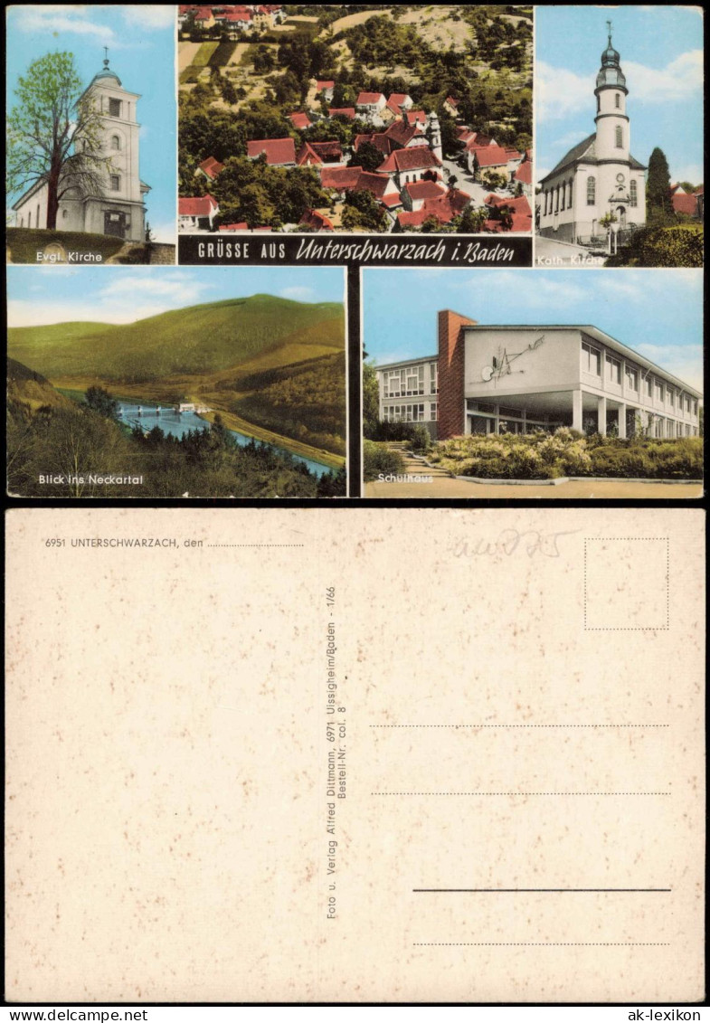 Unterschwarzach (Baden) Mehrbildkarte Mit Kirche, Neckartal, Schulhaus 1960 - Other & Unclassified