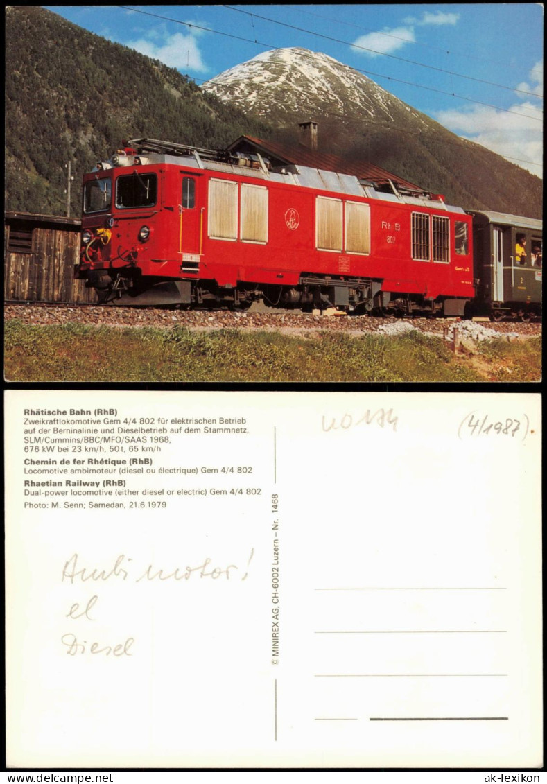 Rhätische Bahn Zweikraftlokomotive Gem 4/4 802 Für Elektrischen Betrieb 1979 - Trains