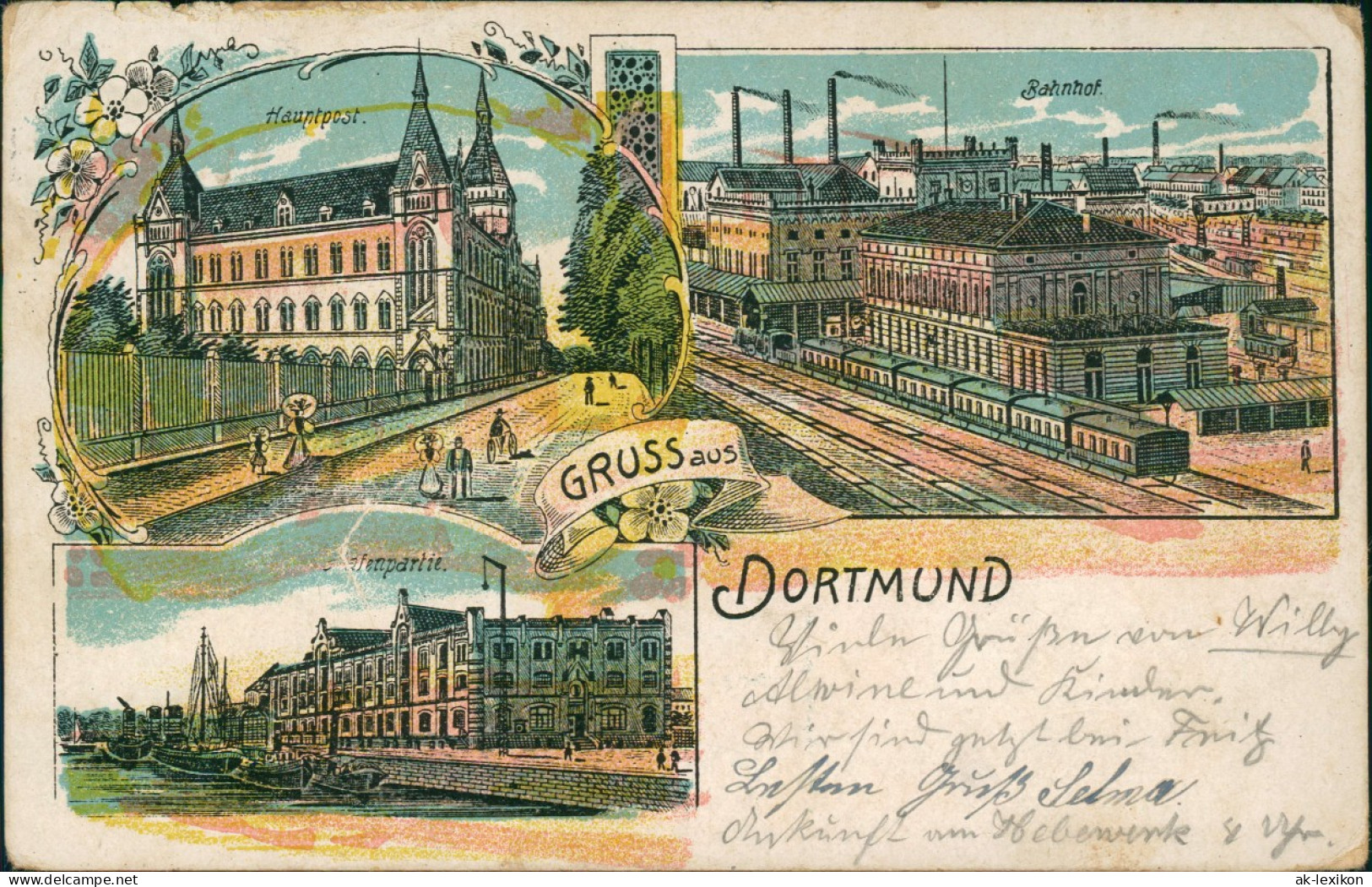 Ansichtskarte Litho AK Dortmund Bahnhof, Post, Hafen 1899 - Dortmund