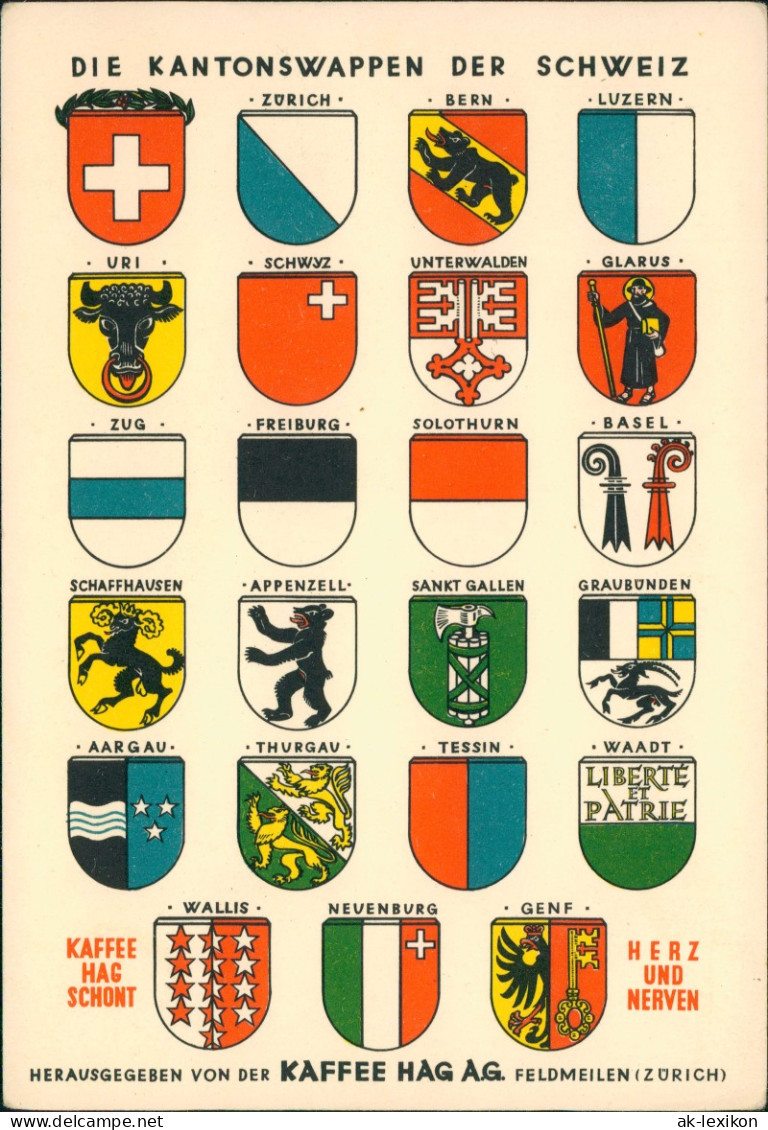 Ansichtskarte  Schweiz Helvetia Heraldik Kaffee HAG Werbekarte 1965 - Ohne Zuordnung