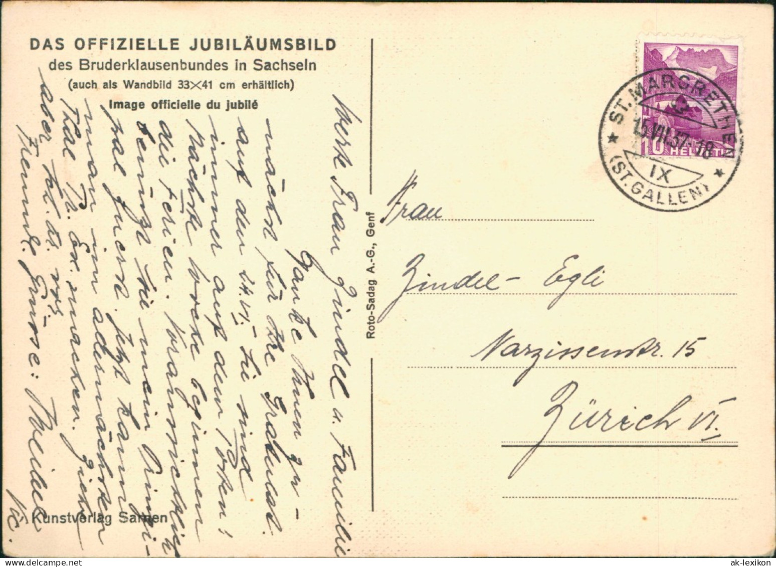 Künstlerkarte Bruderklausenbundes In Sachseln Schweiz Helvetia 1937 - Unclassified