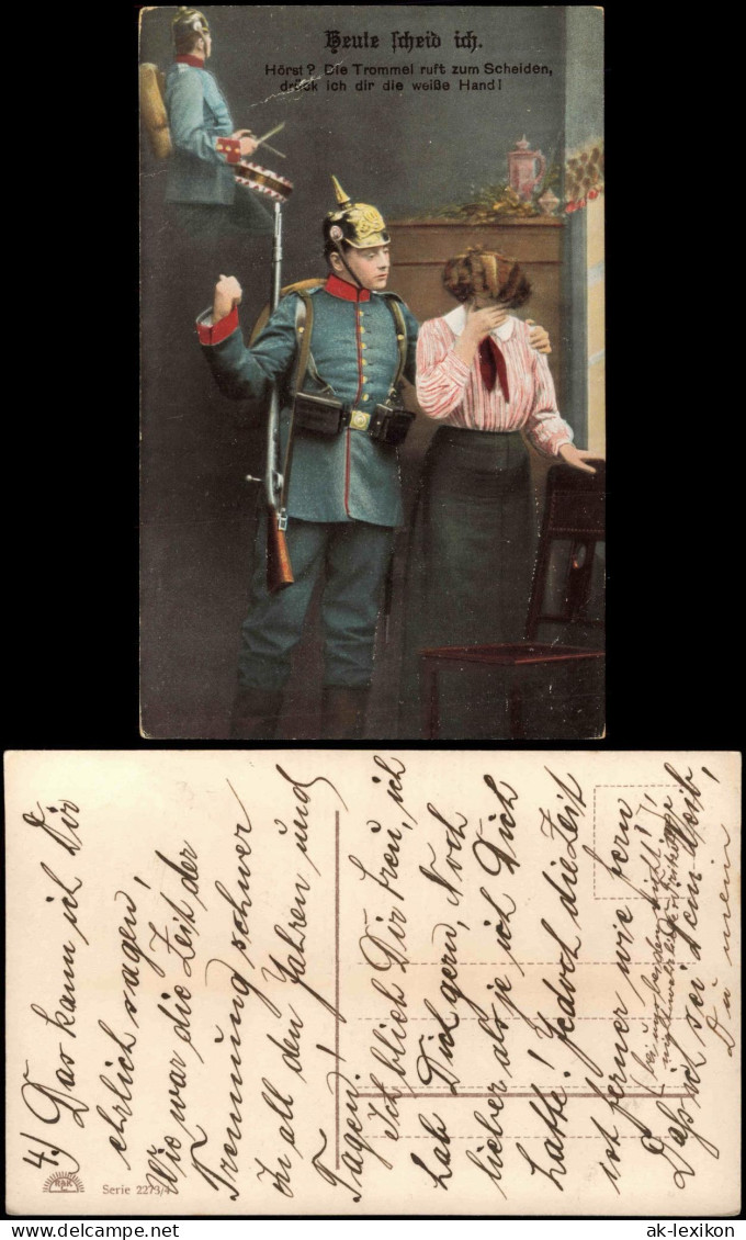 Ansichtskarte  Soldaten-Abschied 1. Weltkrieg "Heute Scheid Ich" 1915 - Characters