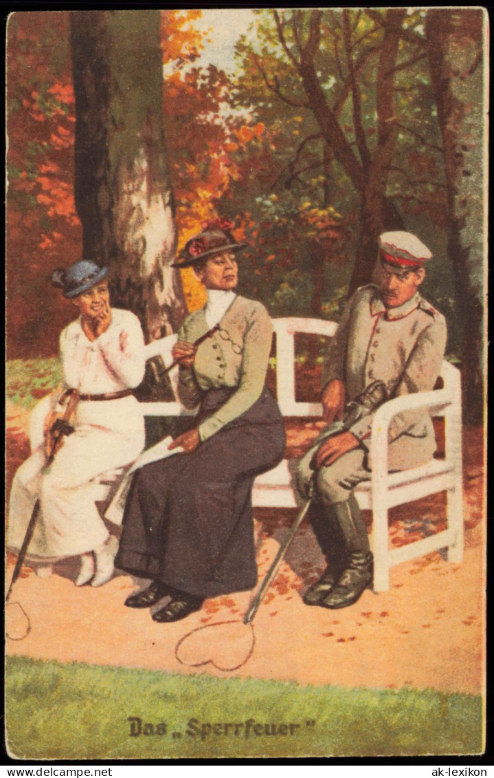 Ansichtskarte  Feldpostkarte 1. Weltkrieg "Das Sperrfeuer" 1917  Feldpost - War 1914-18