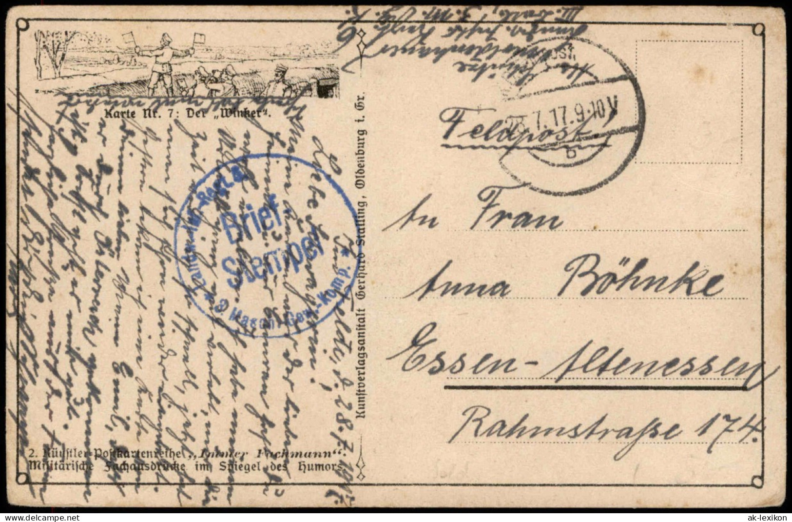 Ansichtskarte Soldaten WK1 1917   Feldpost (Briefstempel + Blindstempel) - War 1914-18