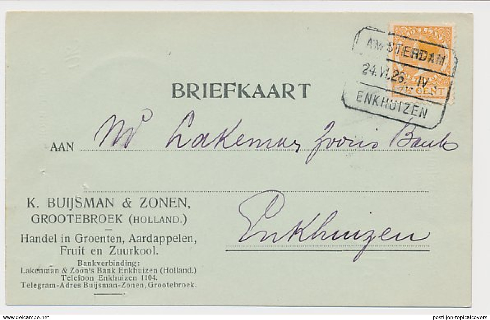 Treinblokstempel : Amsterdam - Enkhuizen IV 1926 - Non Classés