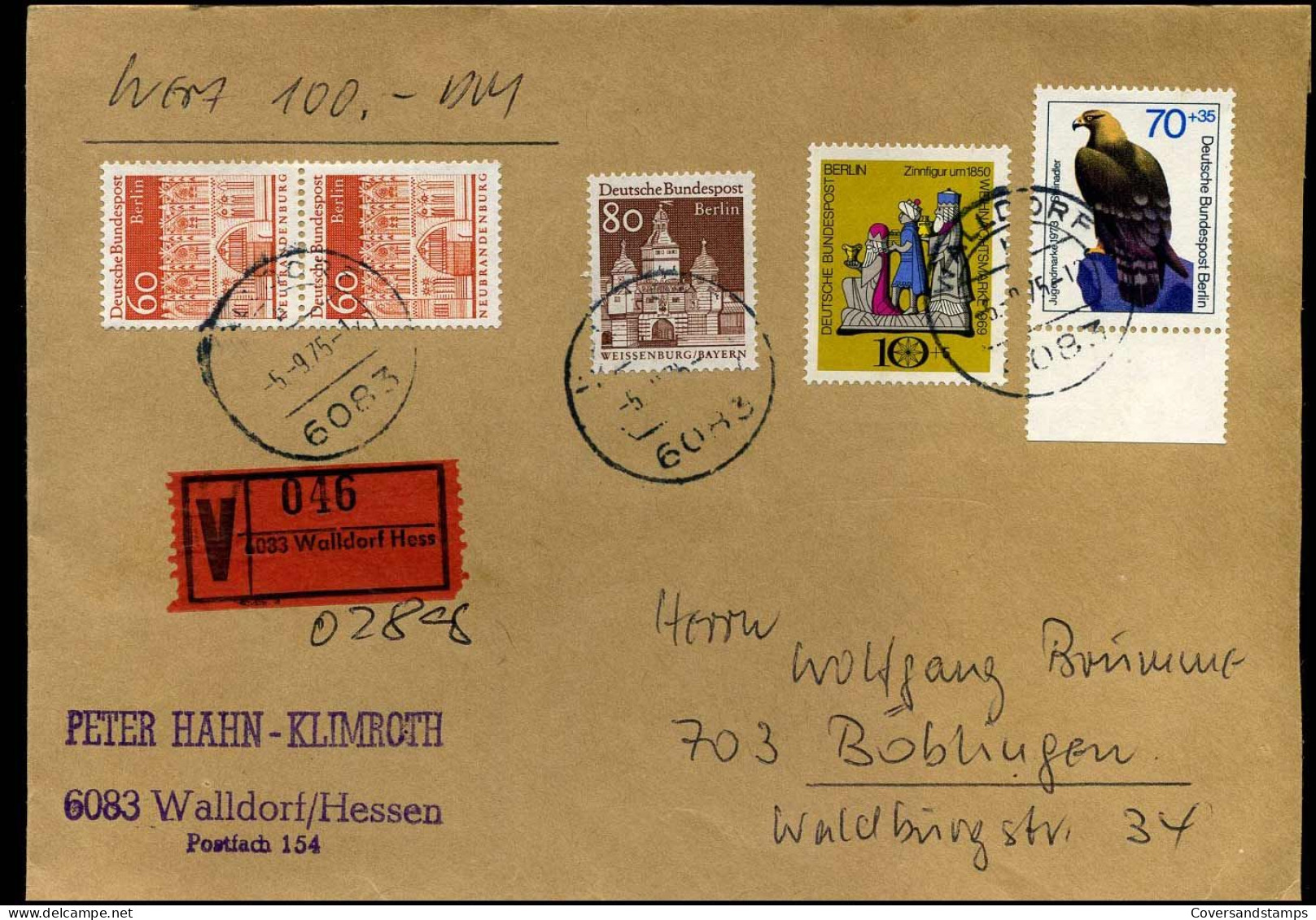 Registered Cover To Böblingen - Wertbrief 100 DM - Lettres & Documents