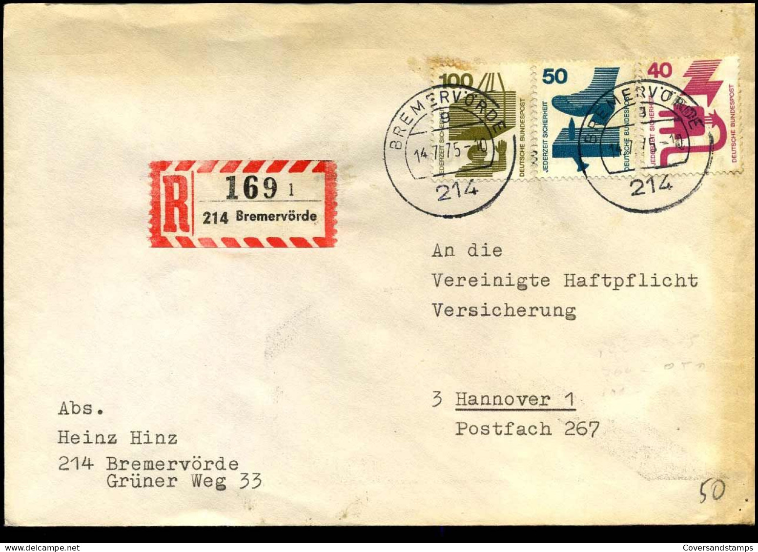 Registered Cover To Hannover - Lettres & Documents