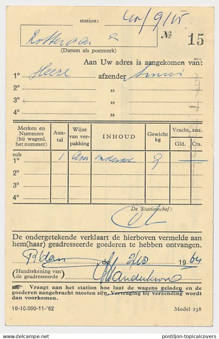 Spoorwegbriefkaart G. NS325 C- Locaal Te Rotterdam 1964 - Entiers Postaux