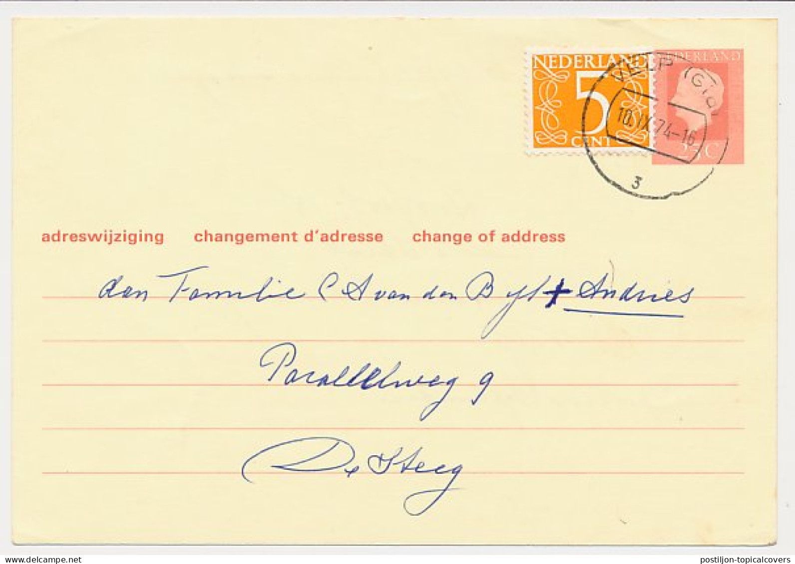 Verhuiskaart G. 38 Velp - De Steeg 1974 - Postal Stationery