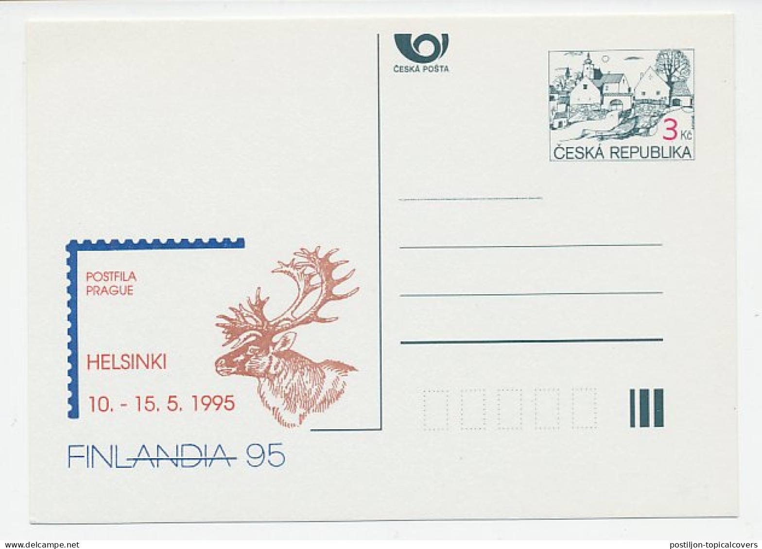 Postal Stationery Czechoslovakia 1995 Deer - Stag - Finlandia - Autres & Non Classés