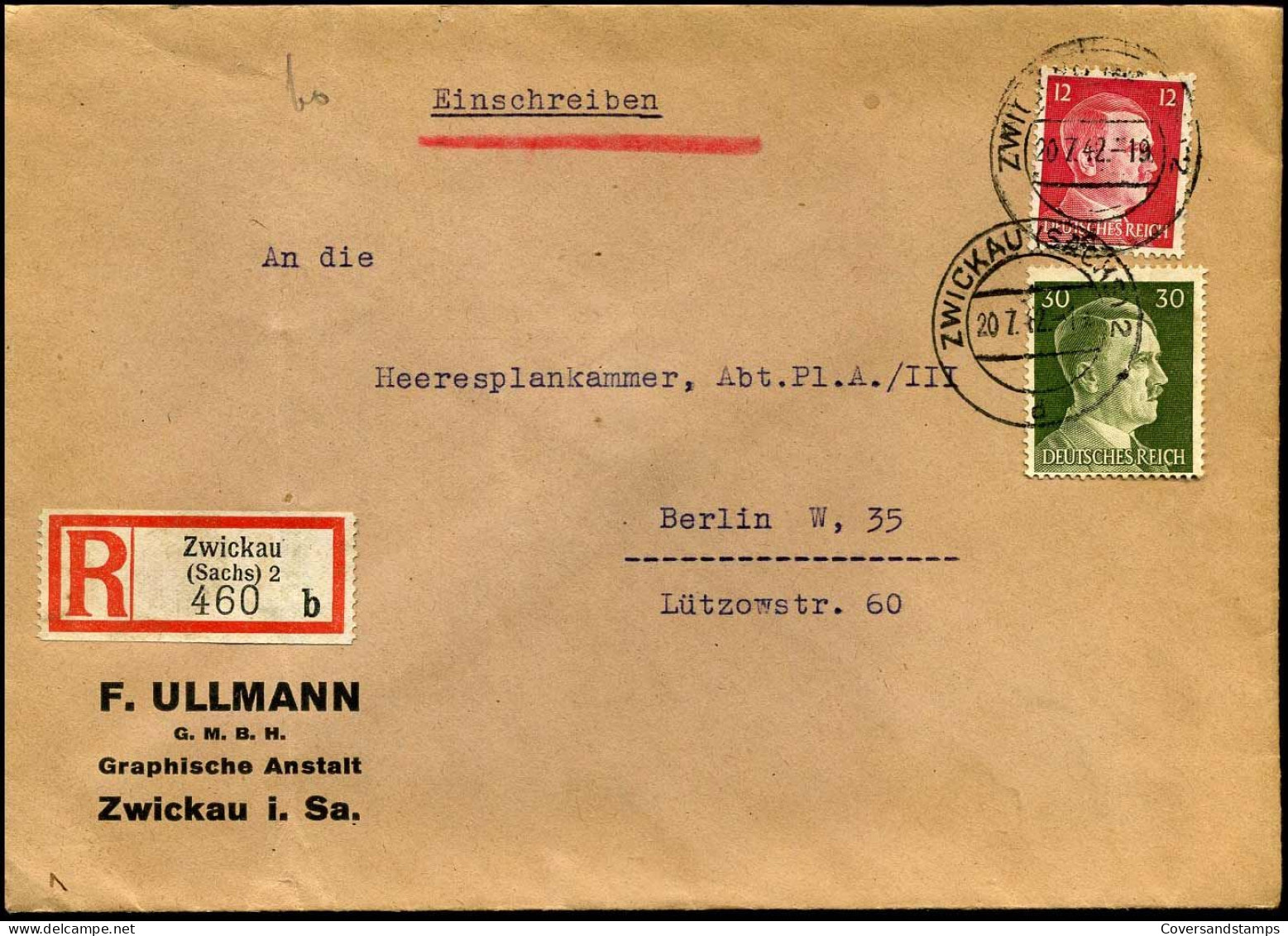 Registered Cover To Berlin - "F. Ullmann Gmbh, Graphische Anstalt, Zwickau I. Sa." - Cartas & Documentos