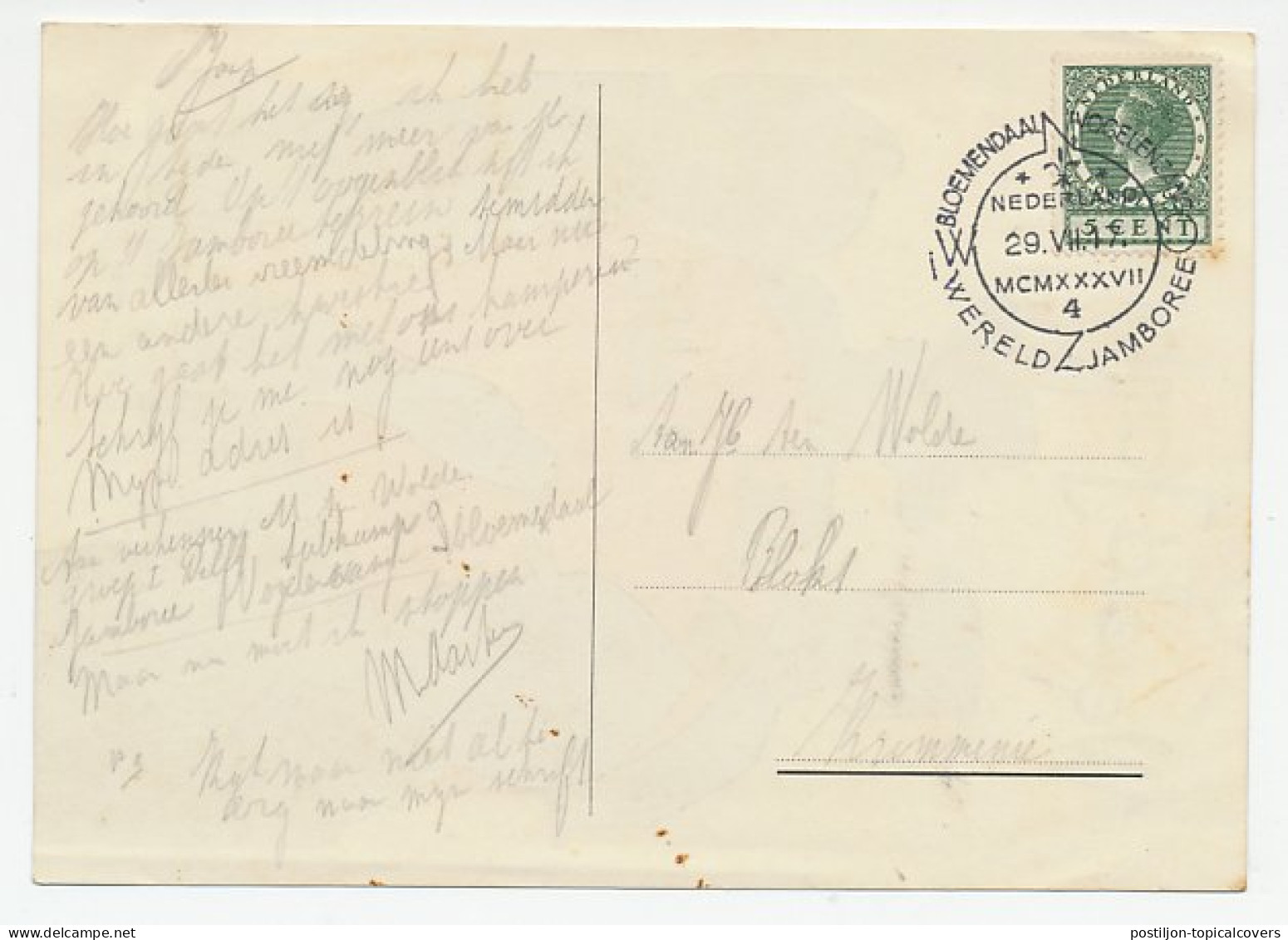 Picture Postcard / Postmark Netherlands 1937 World Jamboree Bloemendaal - Vogelenzang 1937 - Autres & Non Classés