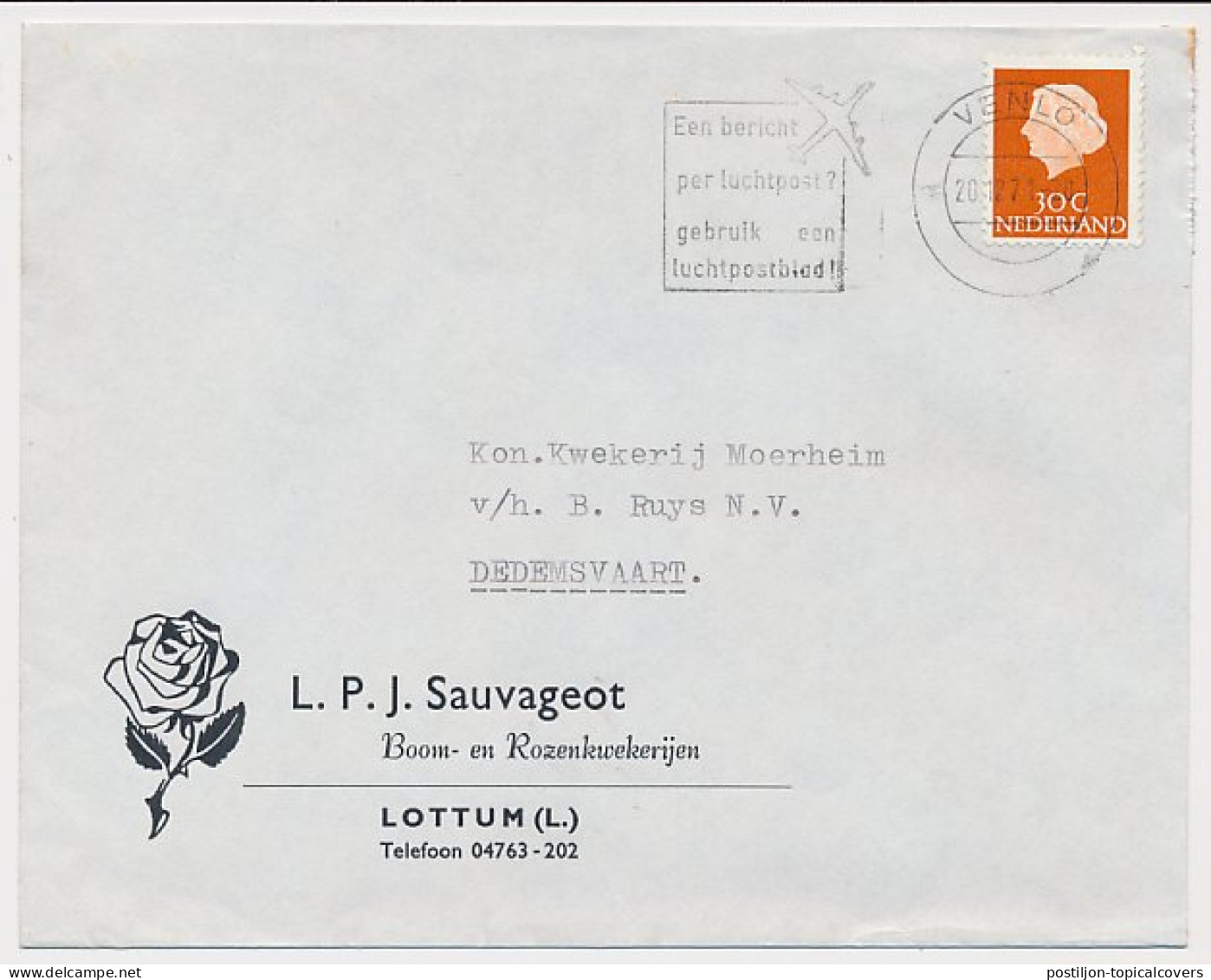 Firma Envelop Lottum 1971 - Boom- En Rozenkwekerij - Non Classés