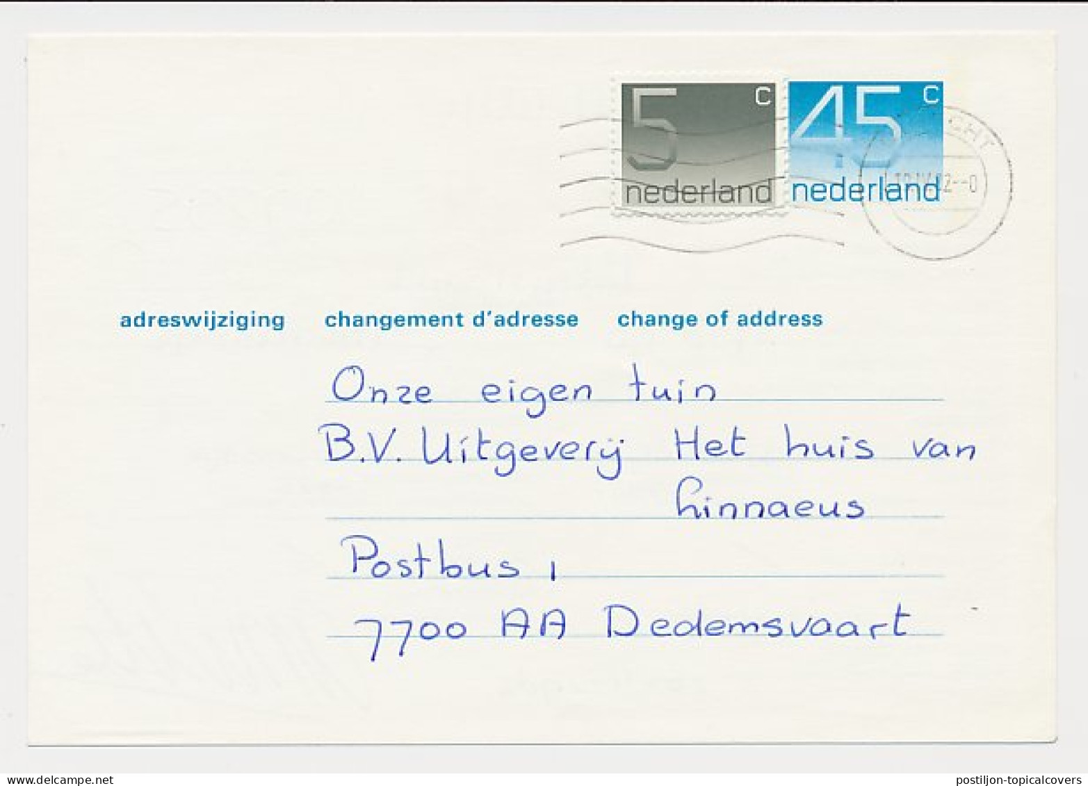 Verhuiskaart G. 46 Utrecht - Dedemsvaart 1982 - Postal Stationery