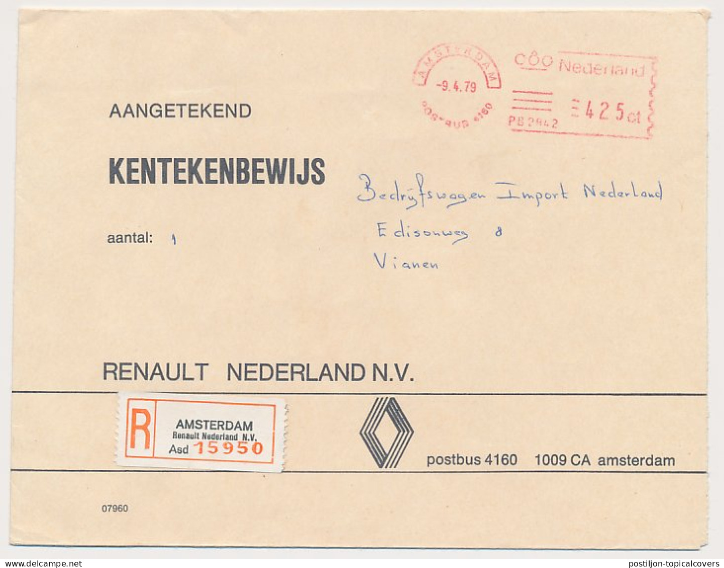 Registered Meter Cover Netherlands 1979 - Personal R Label Car - Renault - Autos