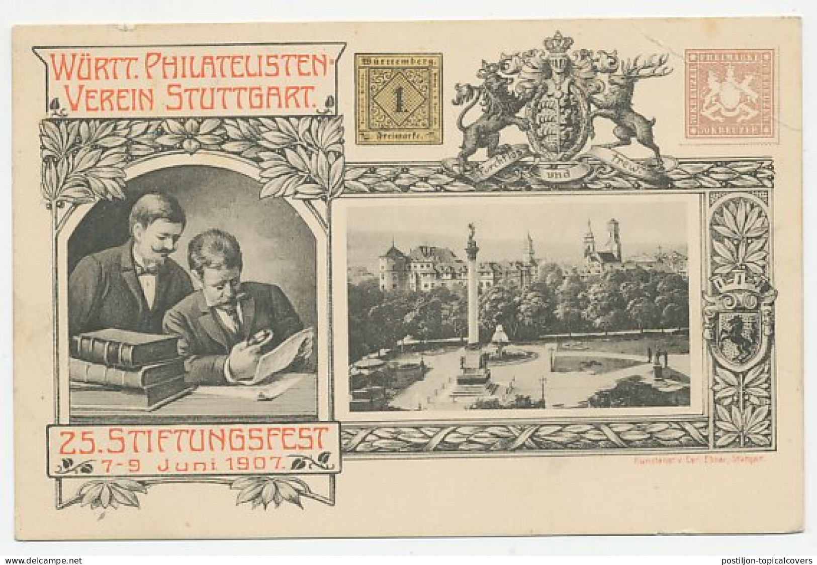 Postal Stationery Germany 1907 Foundation Philatelists Society Wurttemberg - Stamps - Sonstige & Ohne Zuordnung