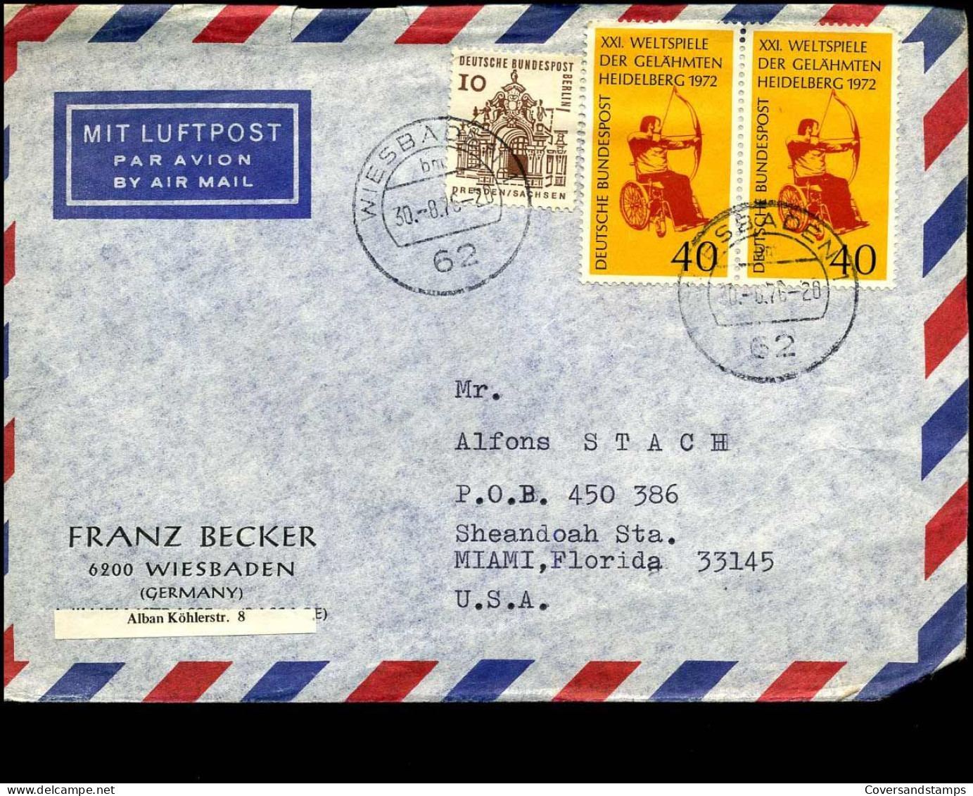 Cover To Miami, Florida, U.S.A. - "Franz Becker, Wiesbaden" - Covers & Documents