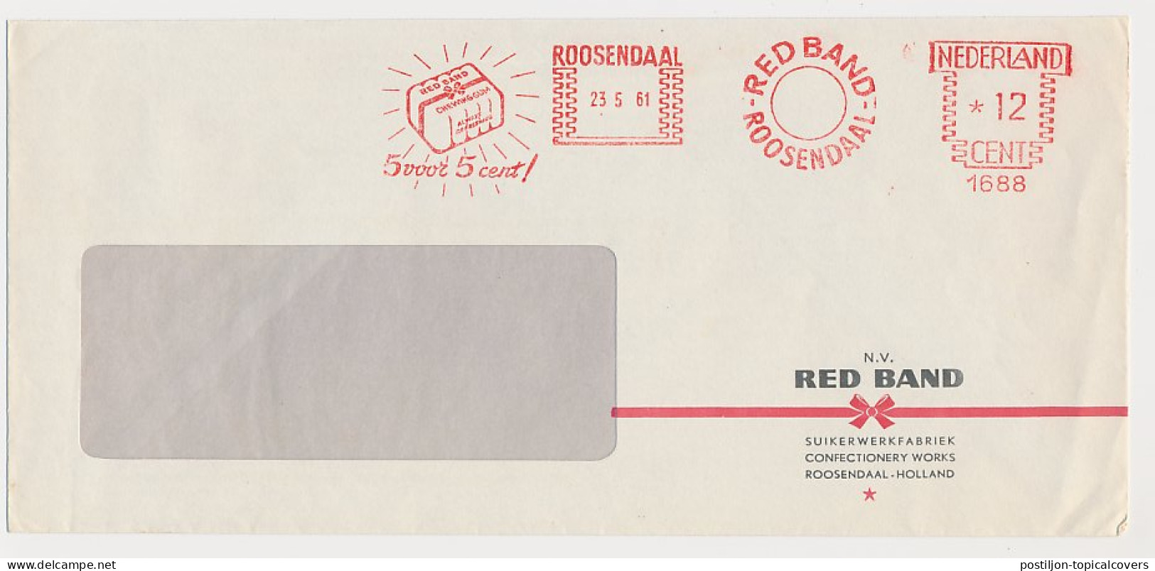 Meter Cover Netherlands 1961 Candy - Chewing Gum - Red Band - Roosendaal  - Levensmiddelen