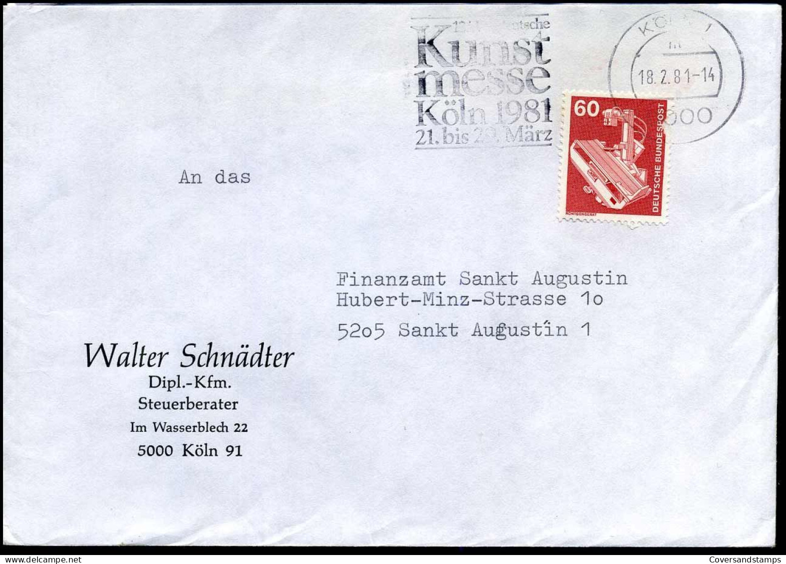 Cover  To Sankt Augustin - "Walter Schnädter, Steuerberater, Köln" - Covers & Documents