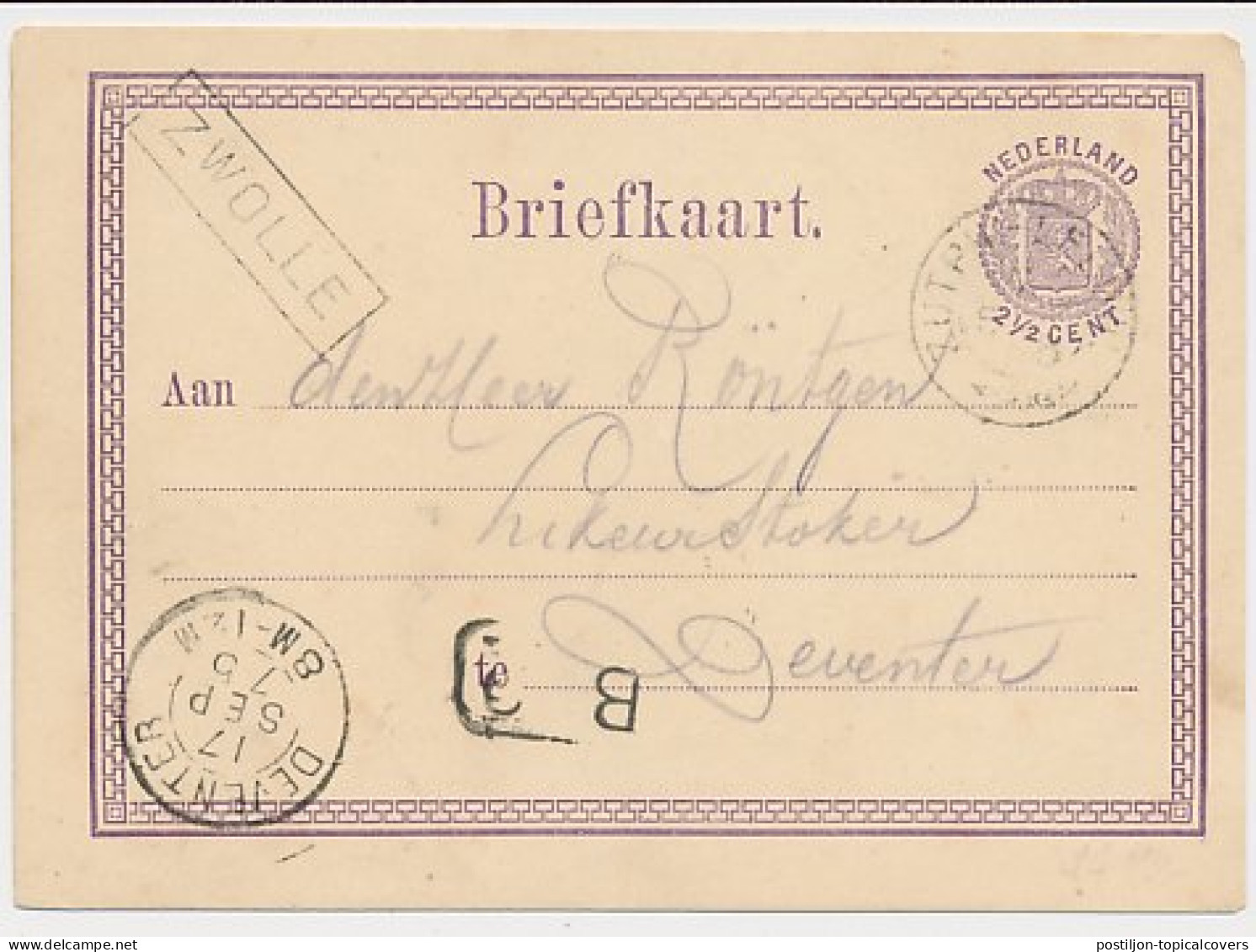 Trein Haltestempel Zwolle 1875 - Lettres & Documents