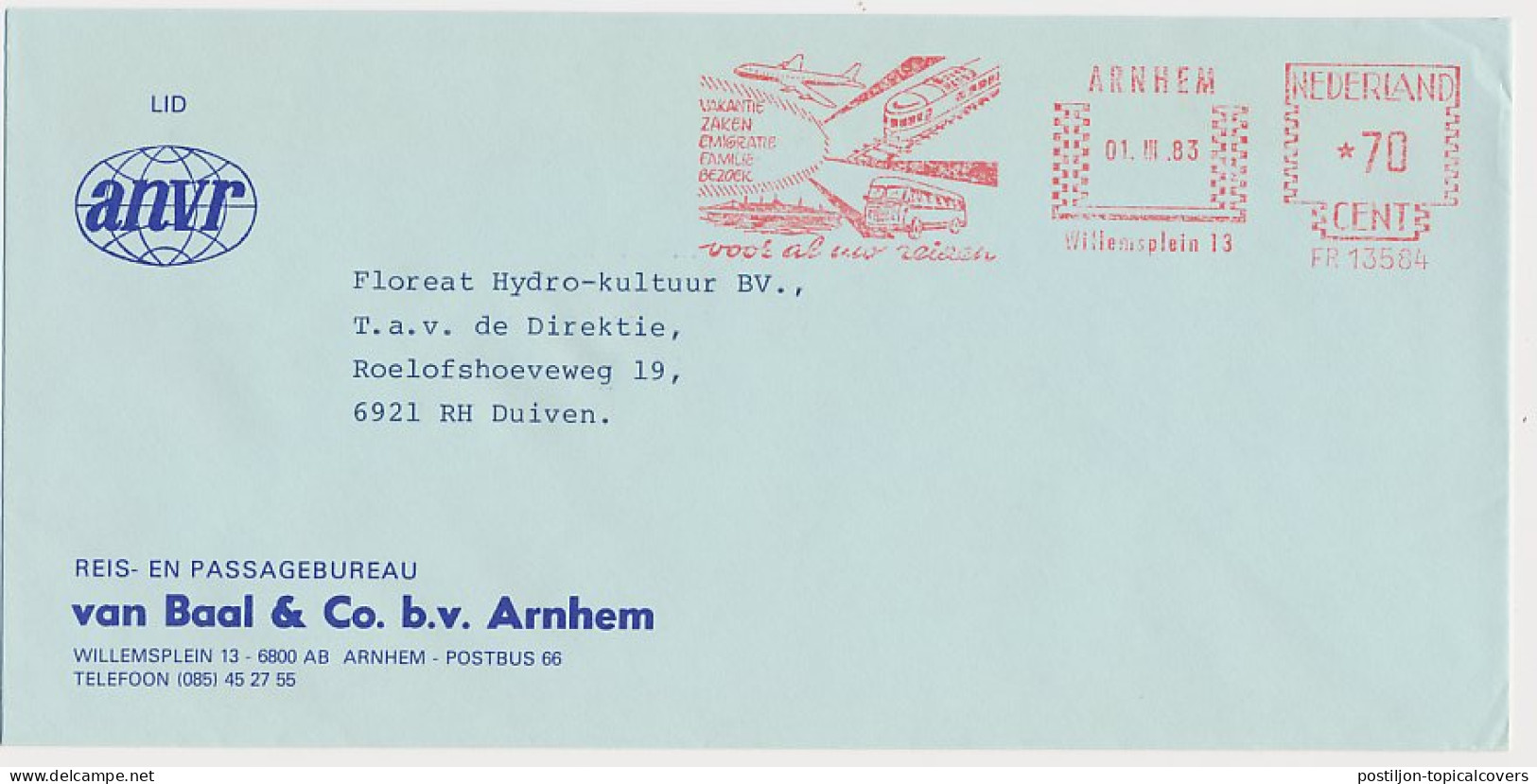 Meter Cover Netherlands 1983 Travel Agency - Airplane - Train - Ship - Bus - Arnhem - Other & Unclassified