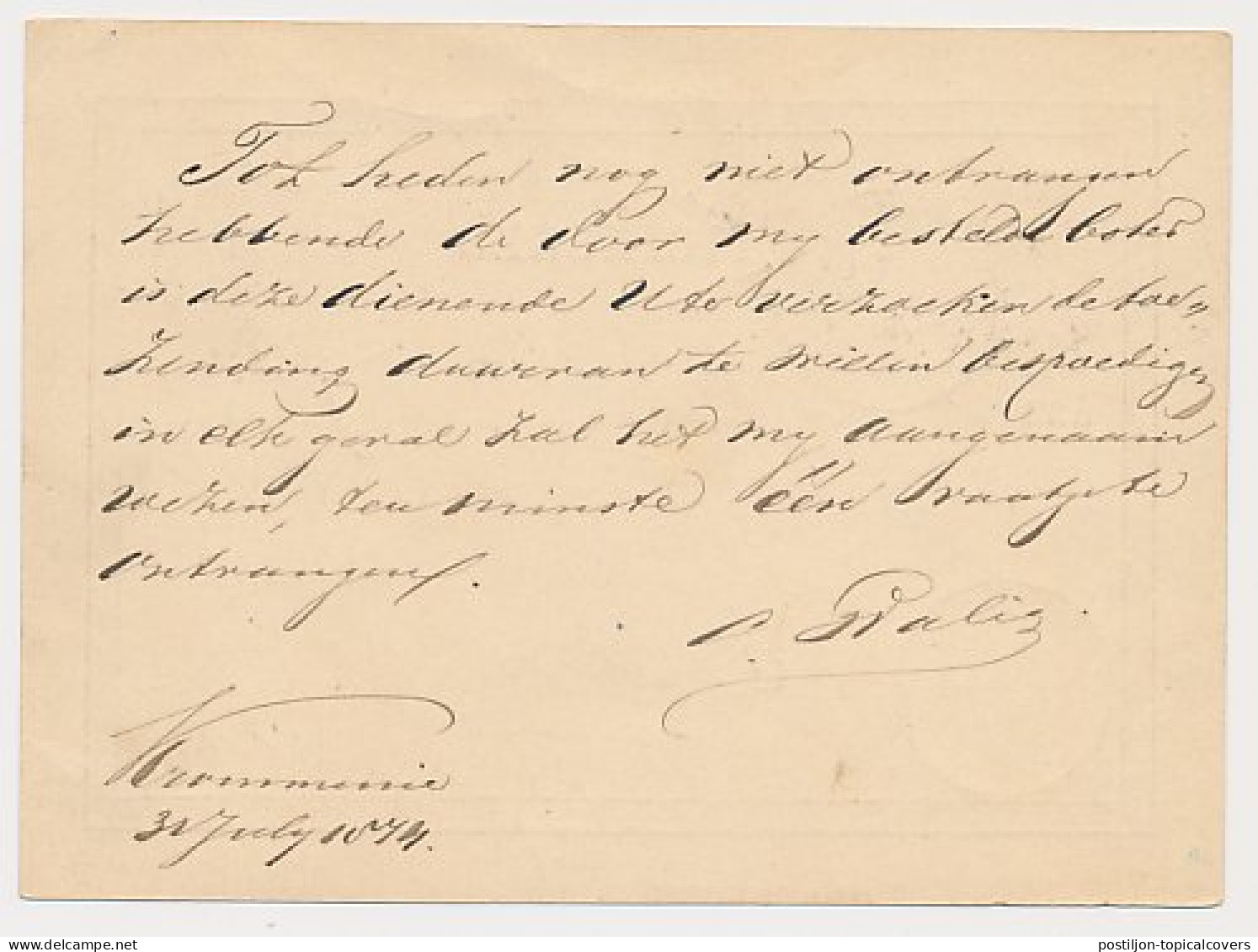 Krommenie - Trein Haltestempel Wormerveer 1874 - Lettres & Documents